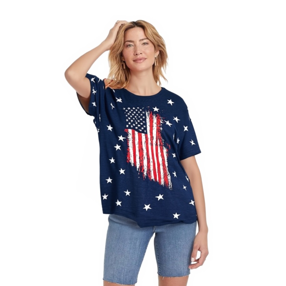 Americana US Distressed Country Flag Vibrant Blue Patriotic Star Casual T-Shirt